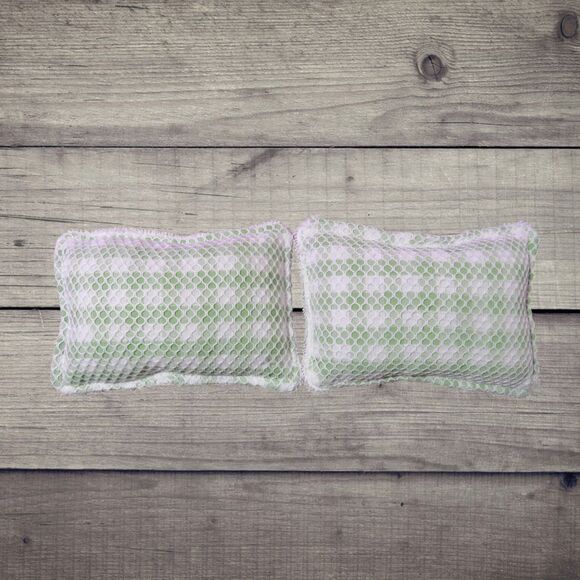 Reusable, Washable Sponge, Green Gingham Dish Scrubby, Set Of 2 - Picture 3 of 3